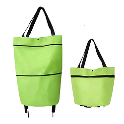 Складна господарська сумка-трансформер на колесах 2в1 (46х27х12 см), Зелена / Сумка-візок для продуктів