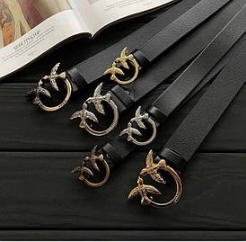 Стильний жіночий ремінь на пояс Pinko шкіряний чорний 3см / 3.5см / 4см Пінко