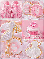 Фото обои для девочек малышей 184x254 см Розовый коллаж Детская обувь и кексы (10445P4A)+клей
