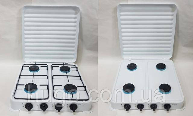 Плита Газовая Настольная на 4 Конфорки с Крышкой Domotec MS 6604, Белая ...