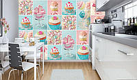 Фото шпалери на кухню 368x254 см Різнокольорові кекси та зефір (10447P8)+клей
