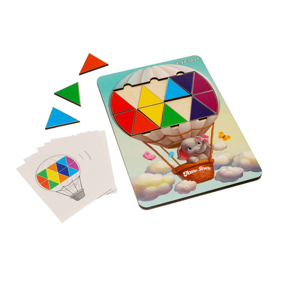 Дерев'яна мозаїка "Слоненя на повітряній кулі" Ubumblebees (ПСД197) PSD197 трикутники, фото 1