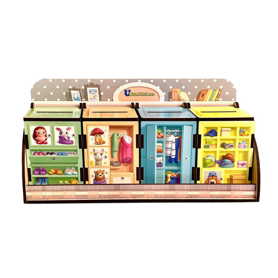 Дерев'яна настільна гра "Шкафи з одягом" Ubumblebees (ПСД061) PSD061 сортер-комодик, фото 1