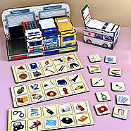 Дерев'яна настільна гра "Слубовий транспорт" Ubumblebees (ПСФ027) PSF027 сортер-комодик, фото 3