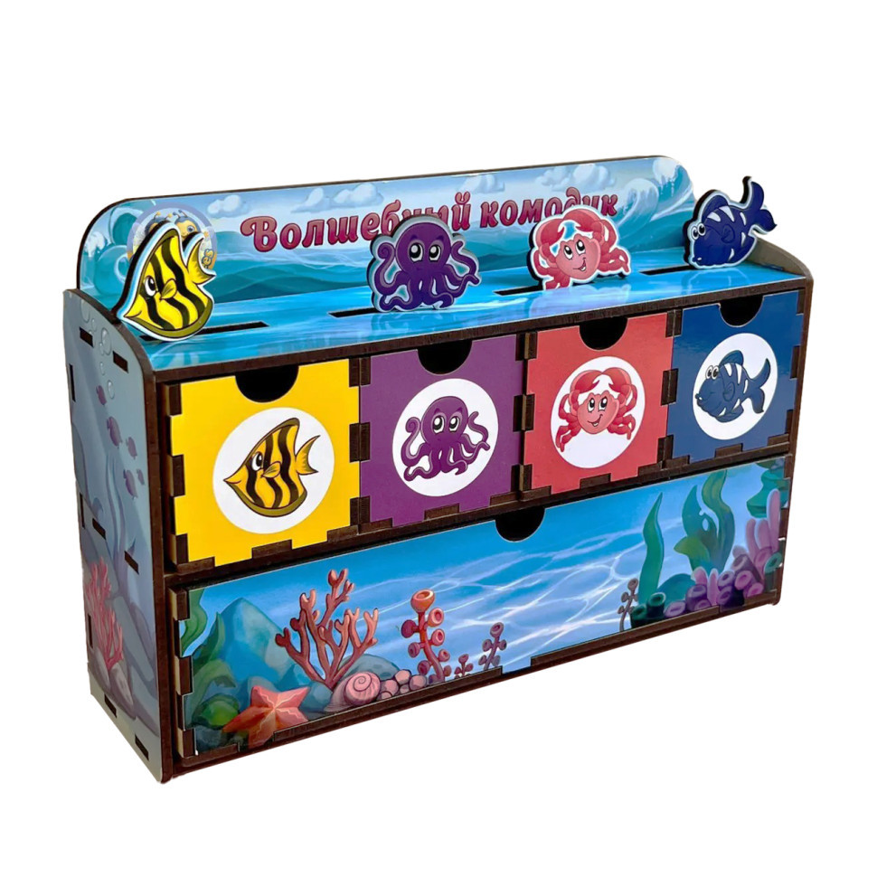 Дерев'яна настільна гра "Морські мешканці-1" Ubumblebees (ПСД003) PSD003 сортер-комодик, фото 1
