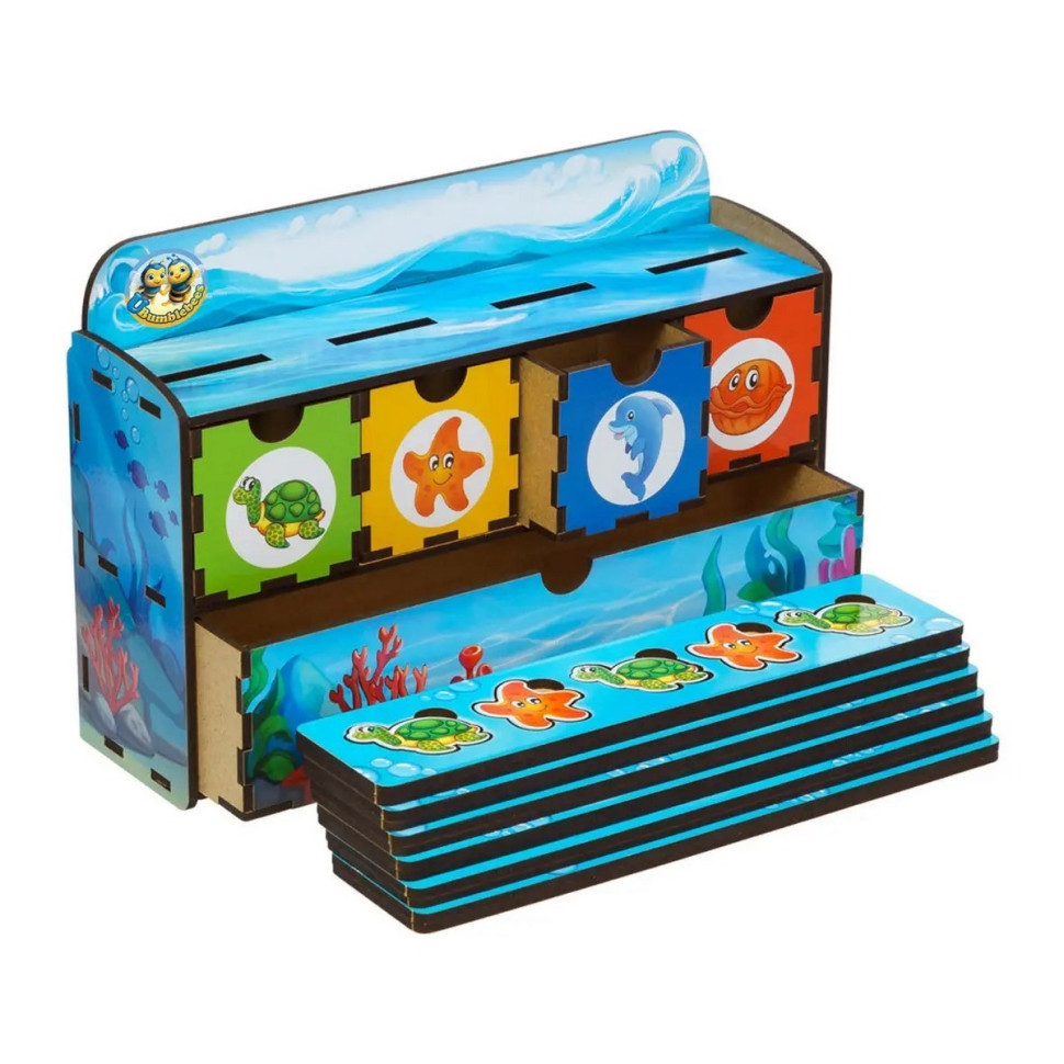 Дерев'яна настільна гра "Морські мешканці-2" Ubumblebees (ПСД004) PSD004 сортер-комодик, фото 1