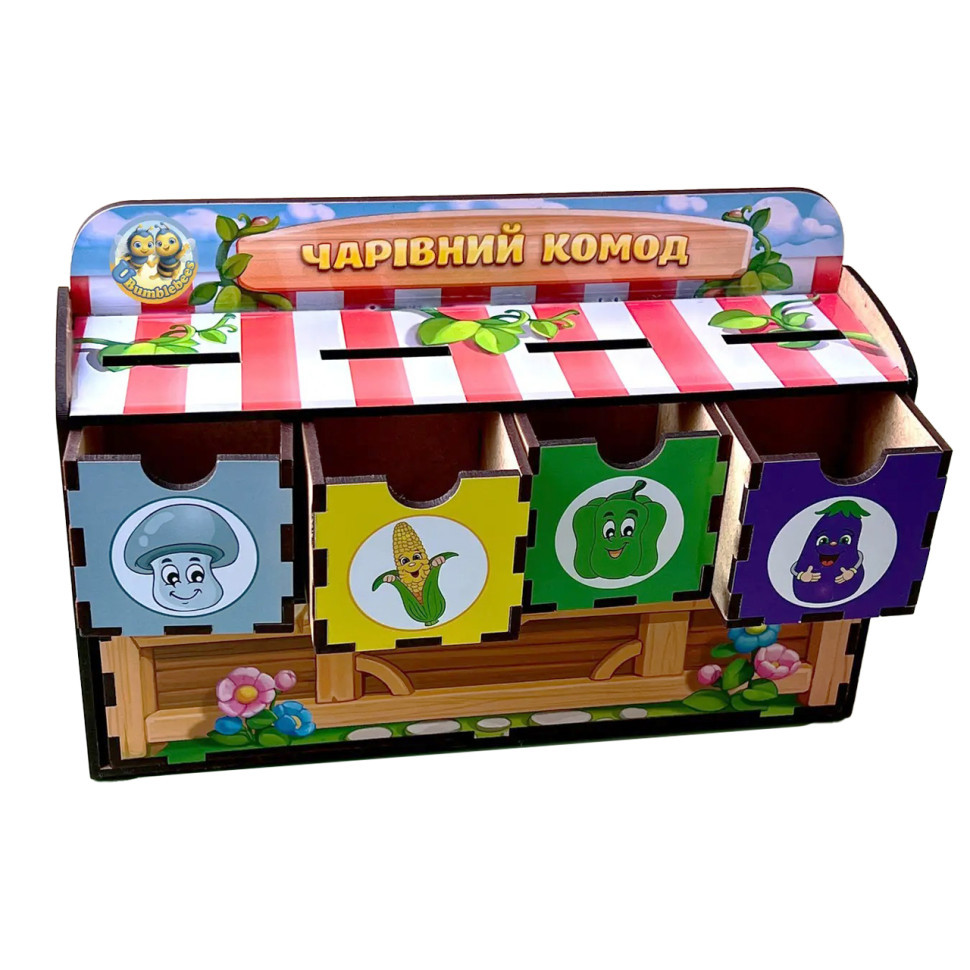 Дерев'яна настільна гра "Овочі -1" Ubumblebees (ПСД007) PSD007 сортер-комодик, фото 1