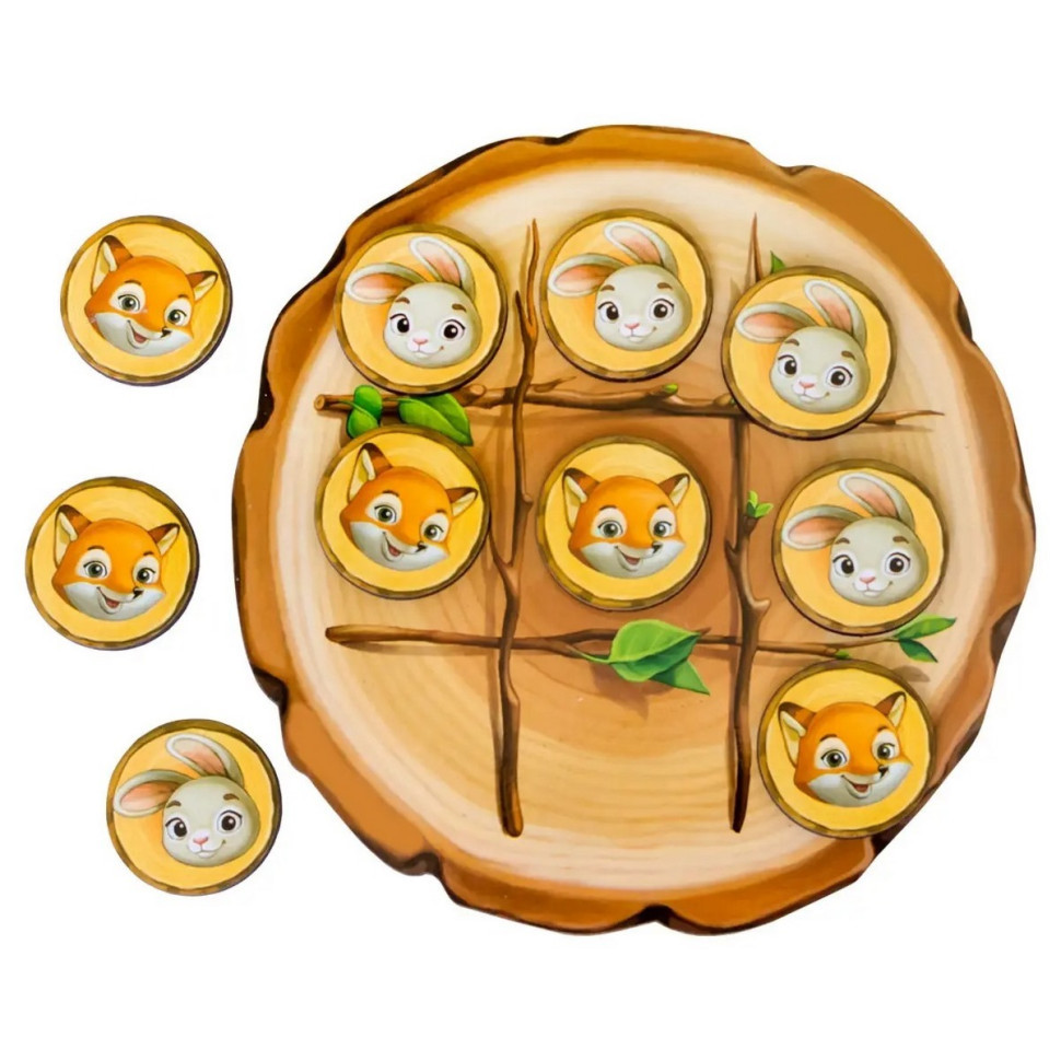 Дерев'яна настільна гра "Крестики-нулики" Ubumblebees (ПСД158) PSD158 зайчик і лисичка, фото 1