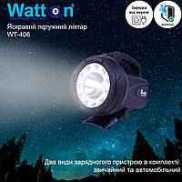 Мощный аккумуляторный фонарь Watton WT-406 для охоты, туризма, дальность 350-400 м с ремнем для переноса топ