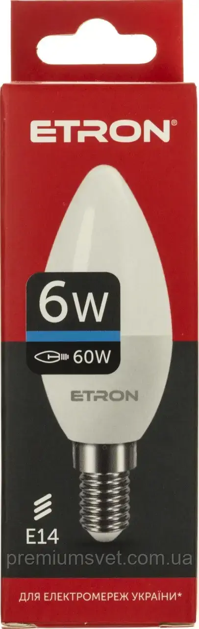 Лампа св/діод ETRON Light Pover C37 6W 6500K E14 (1-ELP-096)
