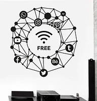 Виниловая интерьерная наклейка декор на стену и обои "Free. Free Wi-Fi. Бесплатный вай-фай. Интернет" на с