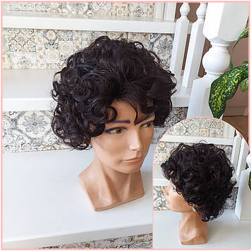 Перука пишна кучерява з натурального волосся чорна 661HH-1В