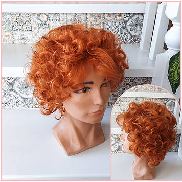 Перука пишна кучерява з натурального волосся яскраво-руда 661HH-350
