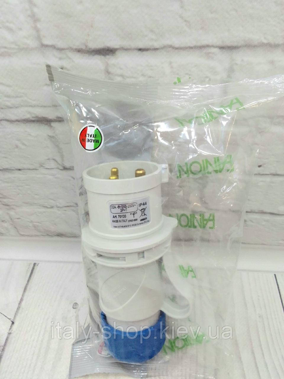 Силова вилка FANTON ССЕ кабельна переносна для генератора IP44 32А-6h/200-250V-2P+T Італія, фото 1