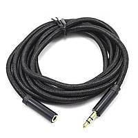 Aux кабель подовжувач 1.5М з металево-тканинним обплетенням Black