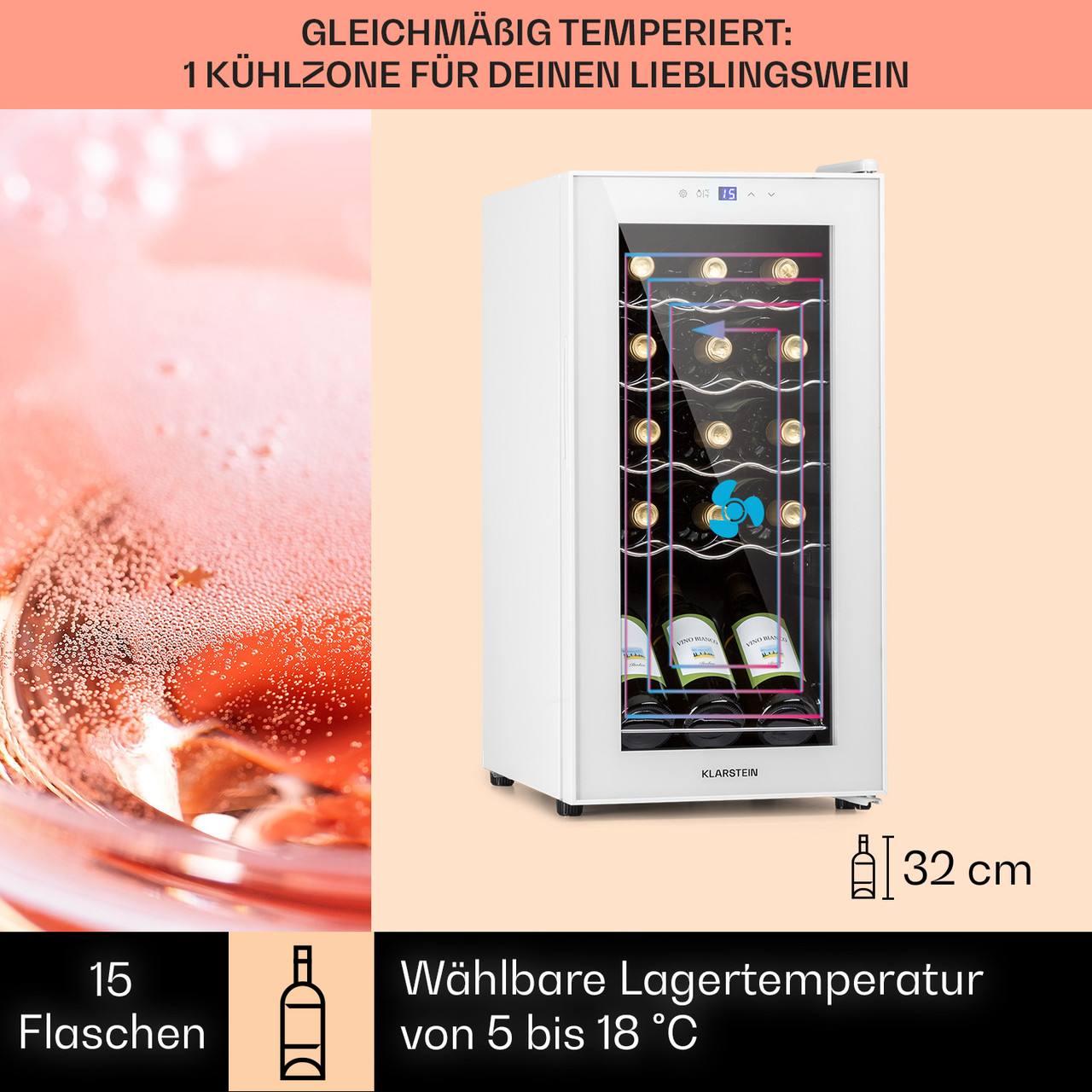 Shiraz 15 Slim Uno винный холодильник 44л сенсорная панель управления 5-18°C 44 литра / 15 бутылок | Белый - фото 3 - id-p1762685301