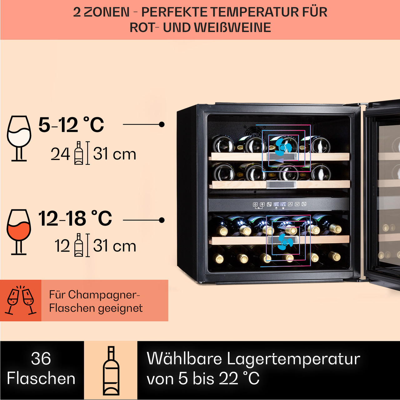 Винный холодильник Vinsider 36 Quartz Edition 2 зоны охлаждения 5-22°C 85л 36 бутылок | Кварц (Германия, - фото 3 - id-p1762685322