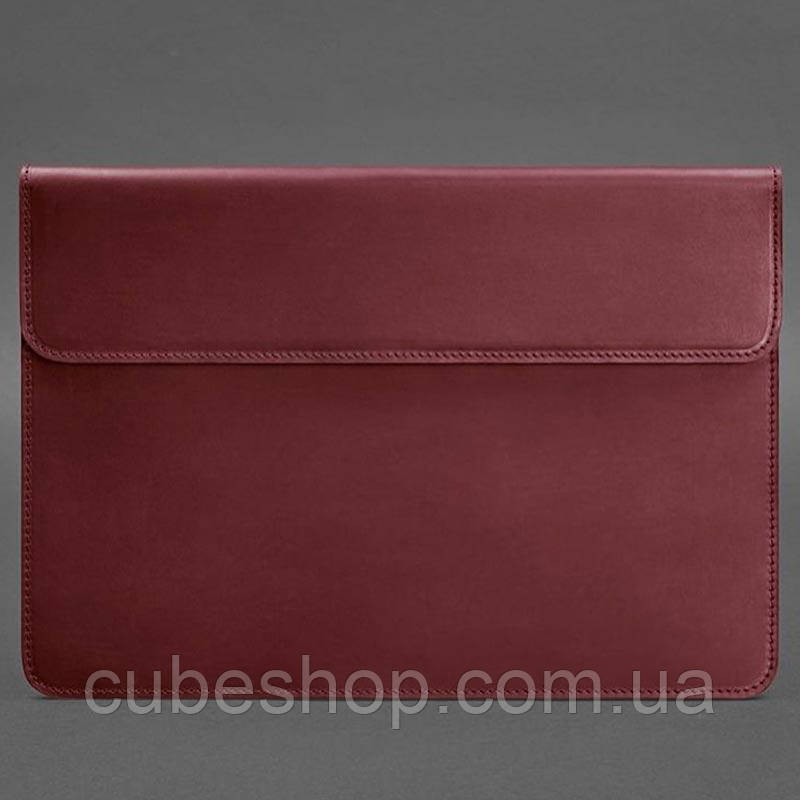 Шкіряний чохол-конверт на магнітах для Macbook 14 (бордовий)