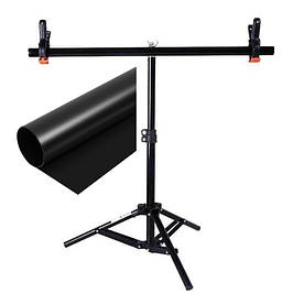 Комплект Тримач фону + Чорний ПВХ Фон 68×130 см Prolight