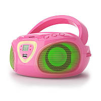 Roadie CD Boombox FM Radio Light Show CD-плеєр Bluetooth 5.0 Рожевий (Німеччина, читати опис)