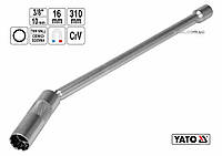 Ключ до свічок запалу 12-гранний магнітний YATO : квадрат- 3/8", М16 мм, L= 310 мм, Cr-V [15/60]