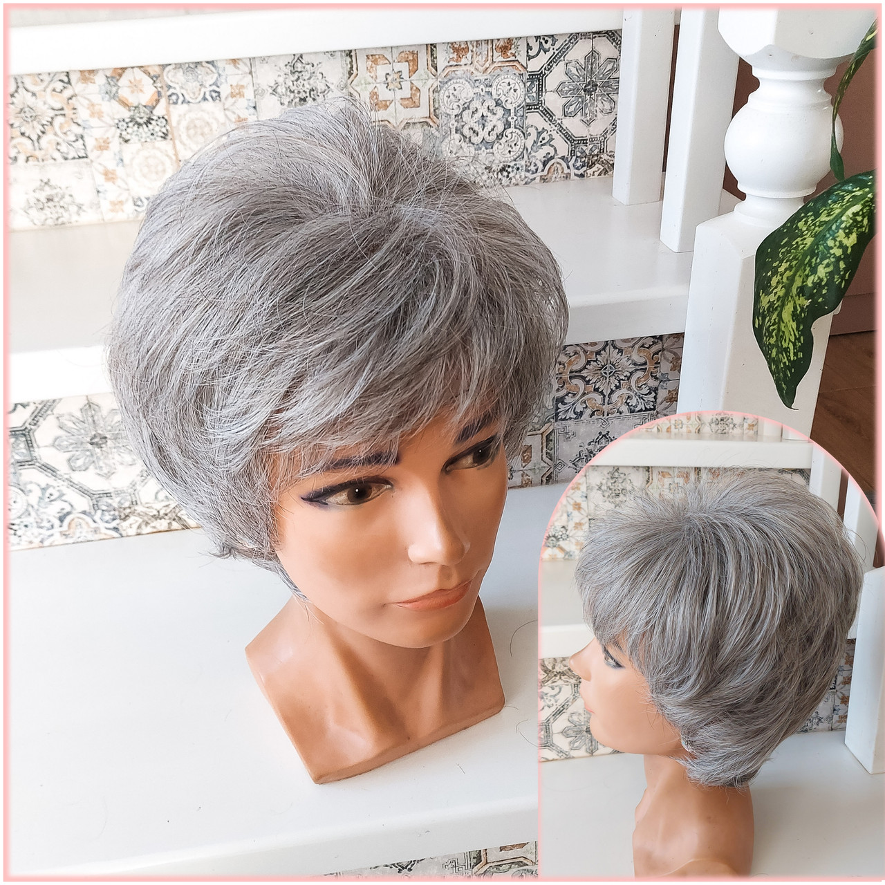 Перука каскад пишний з термоволокна сивий мікс 2855-51, фото 1