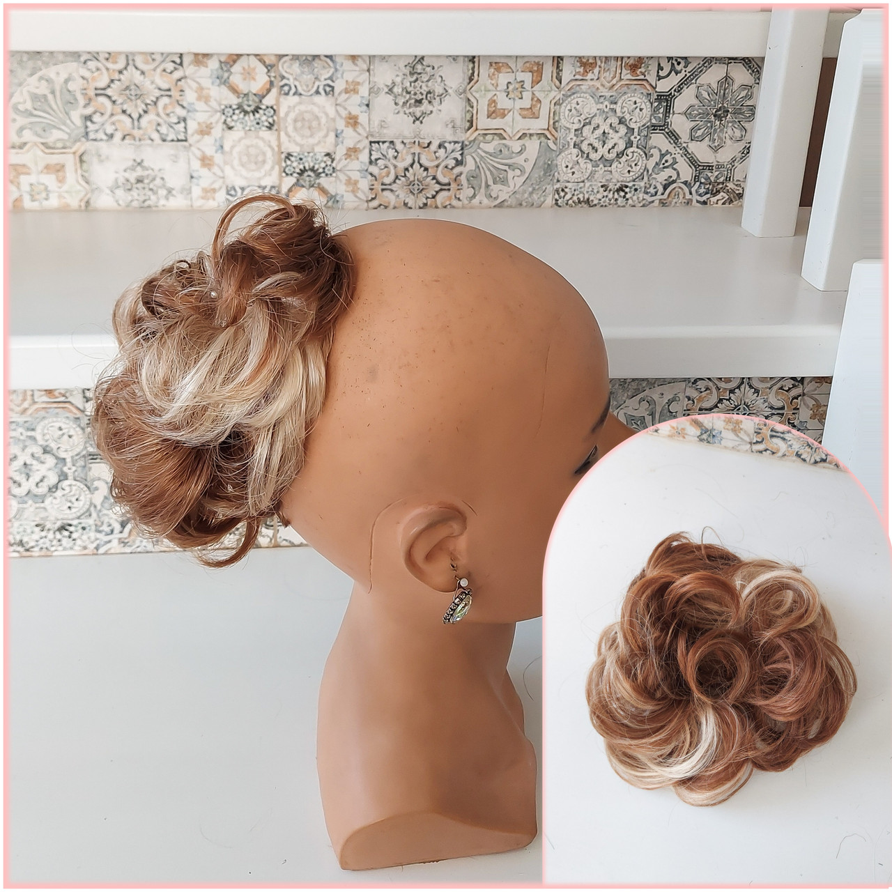 Гумка шиньон з канекалона медовий блонд мікс 0215V-27H613, фото 1