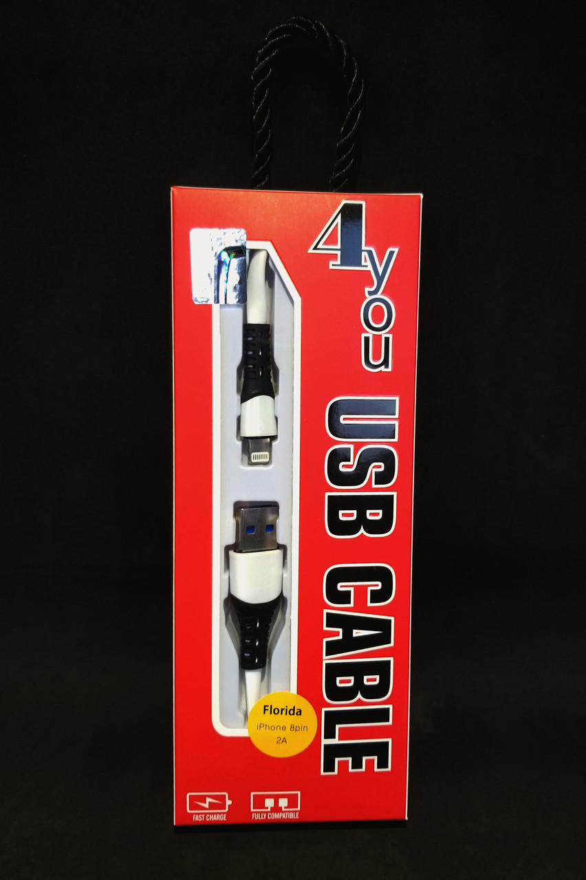 Кабель Usb Lightning 4you Florida (2A, silicon, білий)