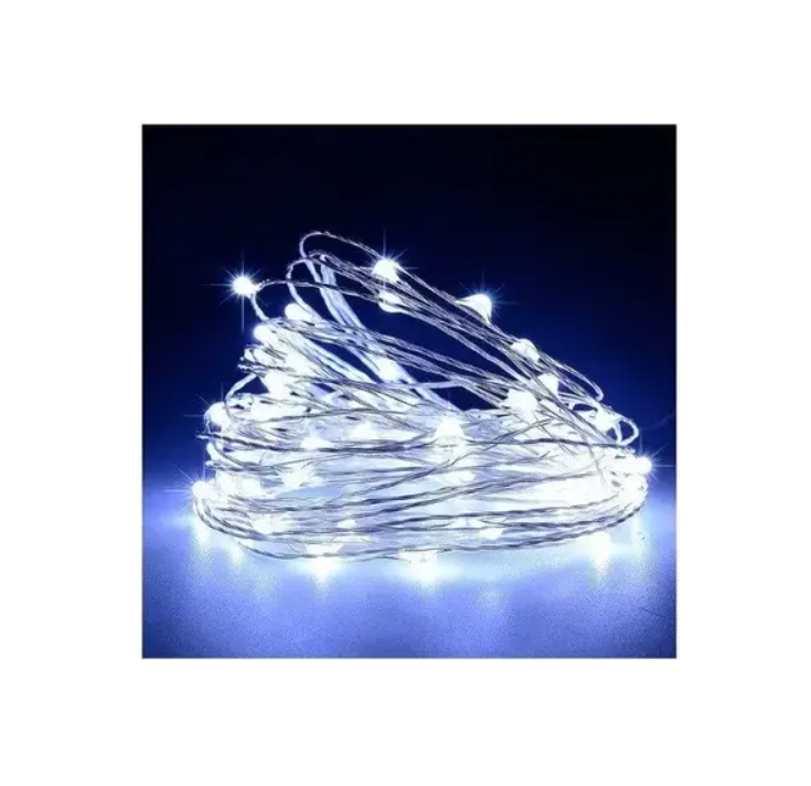 Дротяна декоративна гірлянда на батарейках 100 Led 10 м Холодний білий (KG-3353)