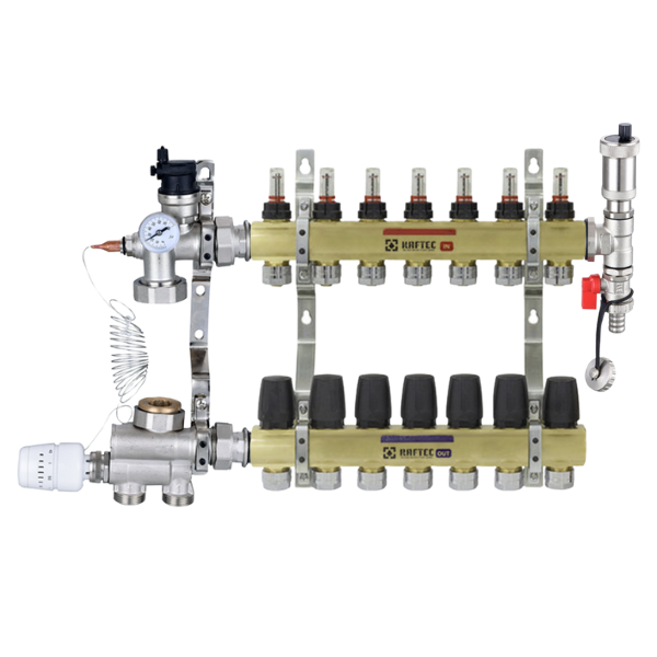 Колектор Raftec на 7 контури для теплої підлоги з нижнім підключенням Німеччина