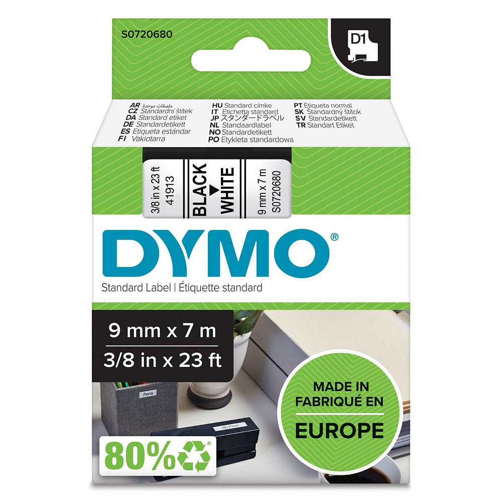 Картридж D1 DYMO 9 мм х 7 м, білий пластик/чорний шрифт 40913/S0720680