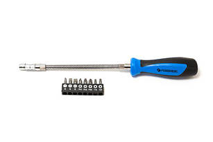 Викрутка-бітотримач гнучка з набором біт, 9пр.CrV6150 (PH: 1,2,3; SL: 4,5,6мм; T: 15,20; L: 285мм) в