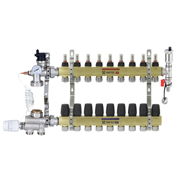 Колектор Raftec на 9 контури для теплої підлоги з нижнім підключенням Німеччина