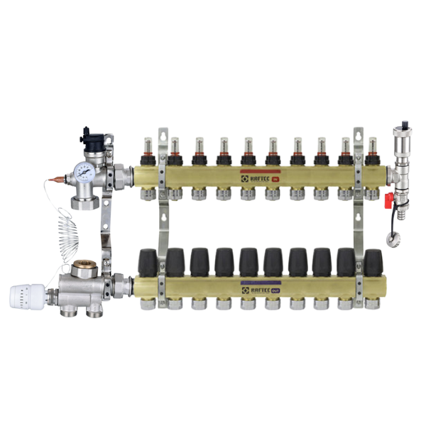 Колектор Raftec на 10 контури для теплої підлоги з нижнім підключенням Німеччина