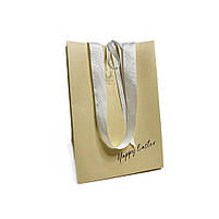Подарунковий пакет із дизайнерського паперу з ручками та зав'язками з репсової стрічки, 160х210х100 мм, фото 8