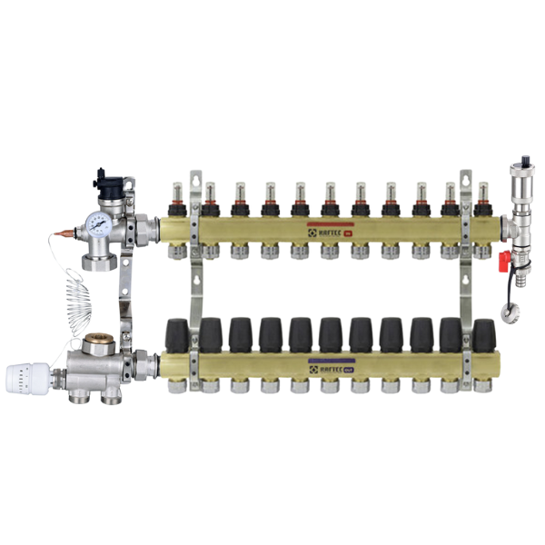 Колектор Raftec на 11 контури для теплої підлоги з нижнім підключенням Німеччина