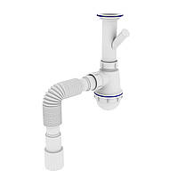 Сифон для кухонної мийки Kronoplast 1/2 зі збільшеним корпусом і відведенням до пральної машини (SM13000043)