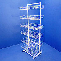 Стелаж металевий сітчастий на 6 кошиків прямих Ева-90