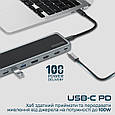 USB-C хаб 13в1 Promate ApexHub-MST USB-C PD/2хHDMI/DP/USB-C/2xUSB3.0/2xUSB2.0/ RJ45/SD/microSD/AUX 3.5 мм Grey (apexhub-mst.grey), фото 3