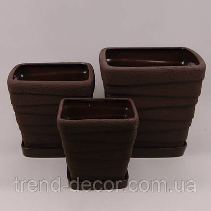 Горщик керамічний Квадрат Хвиля шовк коричневий 8л., фото 2