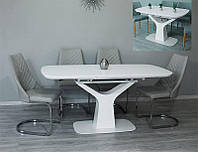 Обідній стіл Utah Т7083 білий матовий, скляна сатинова стільниця 1200+400х800х760 мм