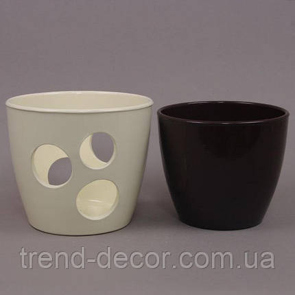 Горщик керамічний Вікторія бежевий+шоколад 2,2л., фото 2