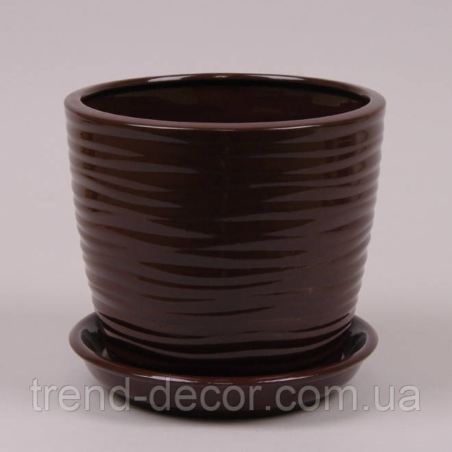Горщик керамічний Грація Хвиля глянець коричневий 4.3л.