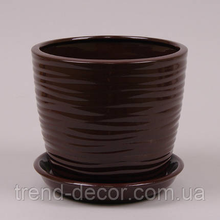 Горщик керамічний Грація Хвиля глянець коричневий 4.3л., фото 1