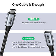 Кабель подовжувач Ugreen Type-C 3.1 Gen2 Male to Female Alu Case Braided Extension Cable 0.5м (сірий) US372, фото 4