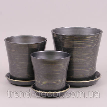 Горщик керамічний Вуаль глянець графіт-золото 4л., фото 2