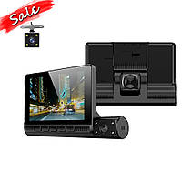 Автомобильный видеорегистратор T710TP с экраном и микрофоном 3 камеры LCD 4'' 1080P Full HD черный