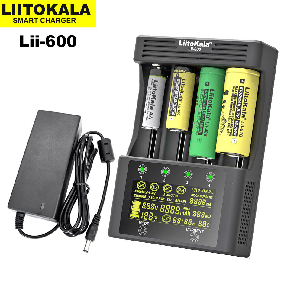 LiitoKala Lii-600 інтелектуальний зарядний пристрій для 18650 26650 Li-ion АА ААА Ni-MH Ni-Cd акумуляторів