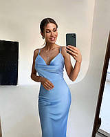 Женское нарядное шелковое платье на брителях новинка 2023 42/44, голубой