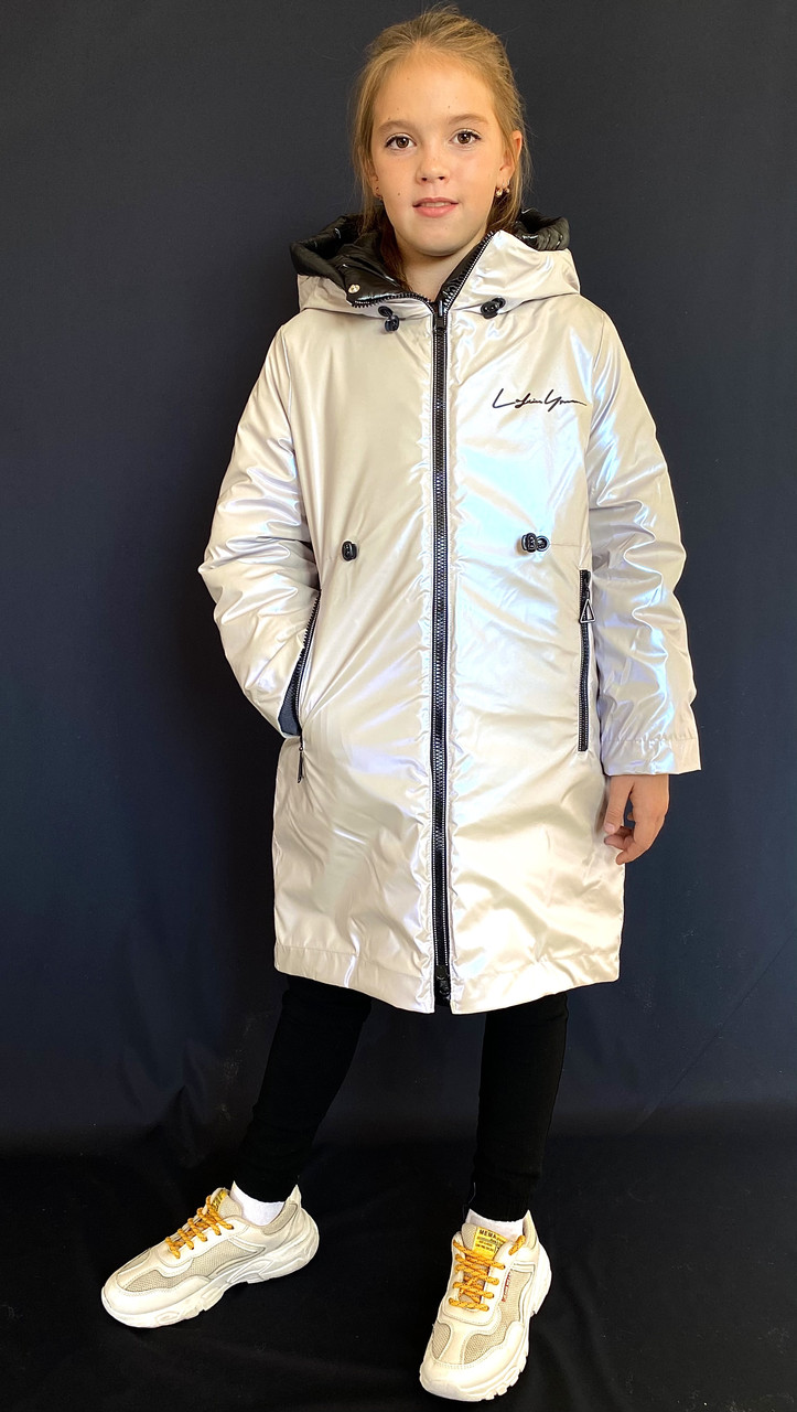 Двостороннє демісезонне пальто для дівчинки розміри 142-148